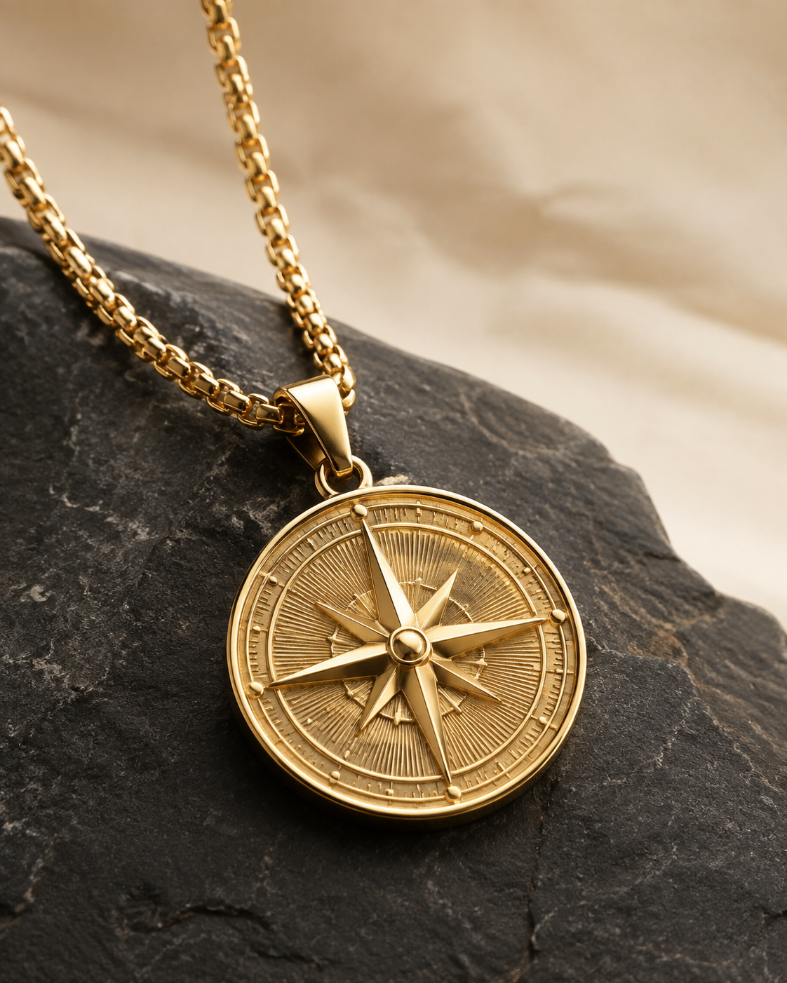 Compass Gold Medallion Pendant